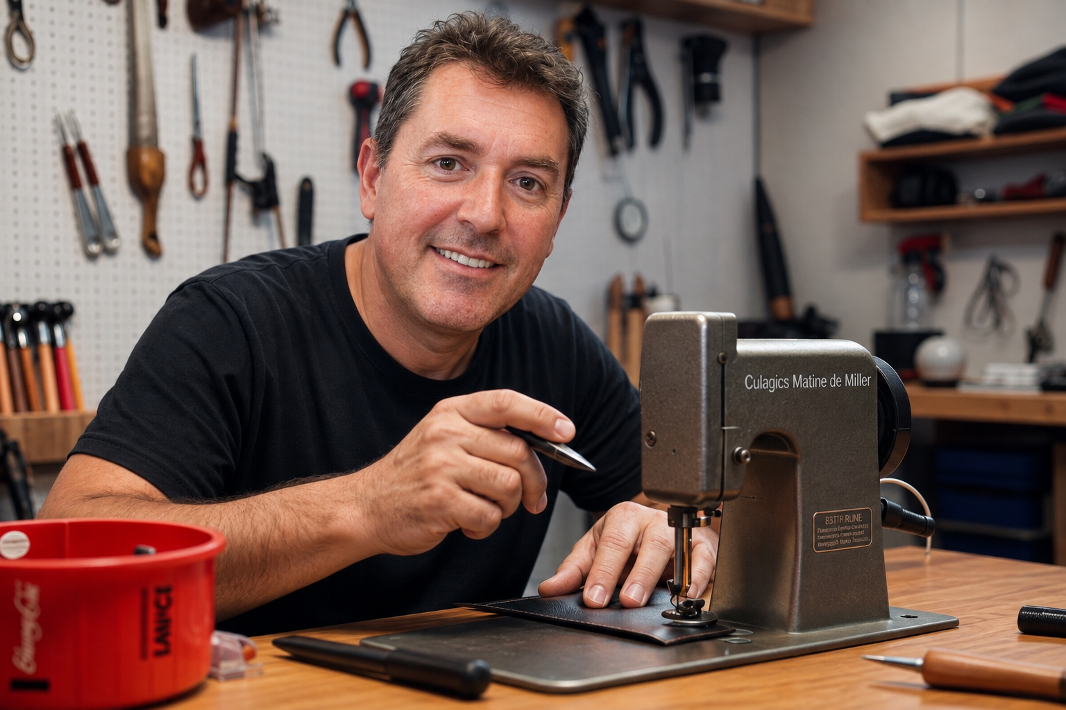Técnico de La Puntaita ajustando una máquina de coser en el taller